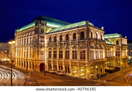 Vienna\'s State Opera House at night, Austria