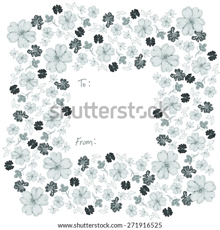 Beautiful floral border image, grey tones, black and white. Can use as a gift card, thank you note or artistic background.