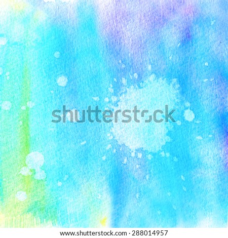 Watercolor ink texture abstract image with bokeh. Cool colors, hand painted.