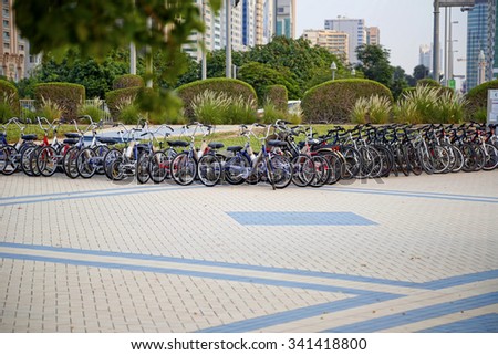 ABU DHABI, UAE - OCT 28: The Abu Dhabi Corniche Cycling Track Area on Oct 28, 2015. The Corniche is an area where people cycle, walk, run in Abu Dhabi, the capital city of the United Arab Emirates