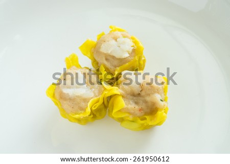 Steamed Crab Meat and Pork Dumplings or Steamed Pork Dumpling With Crab Meat \
 (Dim Sum, Chinese food).