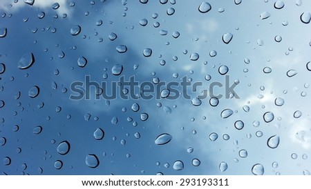 Rain drops after the rain with blue sky