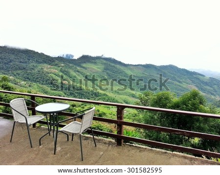 Coffee Table for two with green mountains view