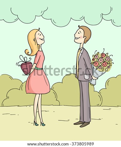http://image.shutterstock.com/display_pic_with_logo/3020897/373805989/stock-vector-romantic-summer-scene-with-cartoon-characters-man-giving-flowers-to-a-woman-lady-giving-gift-box-373805989.jpg
