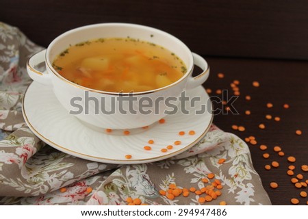 light soup with red lentils,carrots and potatoes