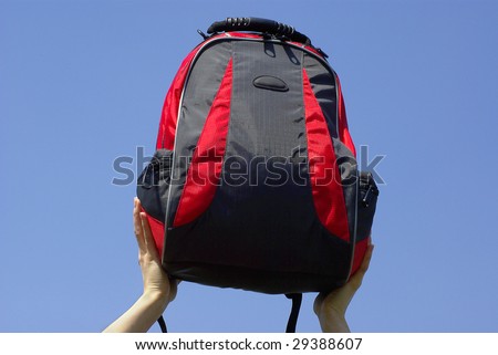 Modern and fashionable backpack in a hands