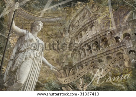 Grunge background with mysterious atmosphere of Italian famous historical culture treasures