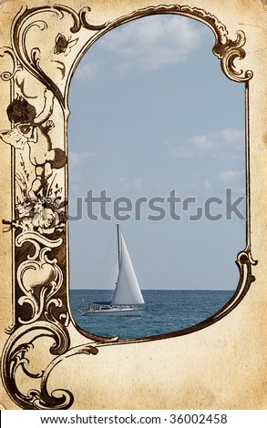 Retro frame with pattern and sea view