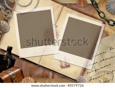 Two frames on background with mysterious atmosphere of pirate treasures