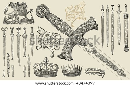 Vintage swords and crowns