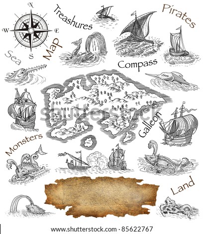 Pirate+Map+Symbols Pirate Map Symbols http://www.shutterstock.com/pic-85622767/stock ...