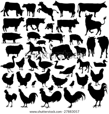 silhouettes of animals. farm animals silhouettes.