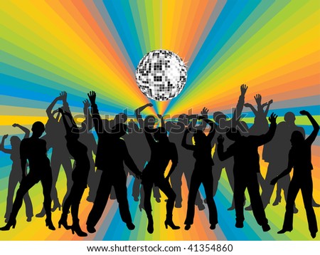 stock vector people silhouettes under disco sphere vector