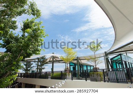 cloudy blue sky and public space