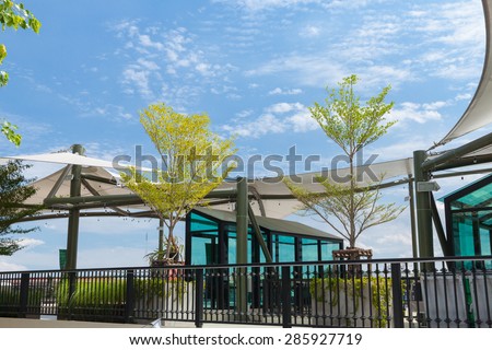 cloudy blue sky and public space