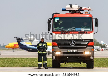 Borispol, Ukraine - May 20, 2015:Rescue team training in Borispol Airport on May 20, 2015 in Kyiv, Ukraine