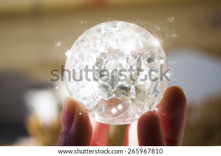 Hand holding a magic crystal ball