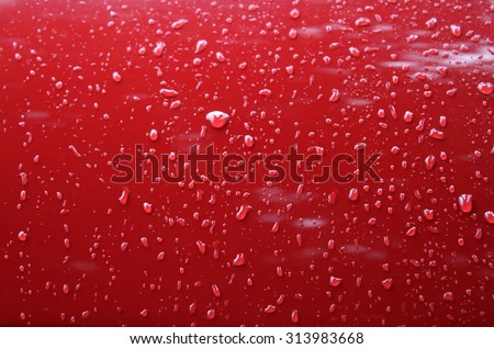Water drops on metal car surface after water protection repellent coating