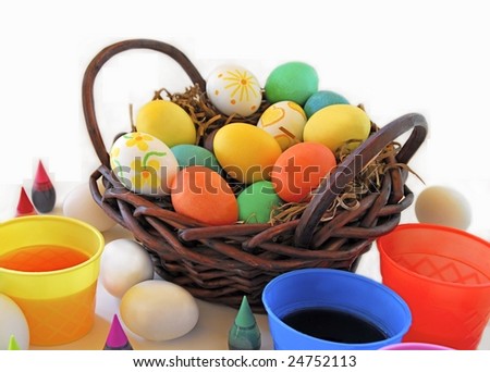 easter eggs in a basket coloring. stock photo : Basket of easter
