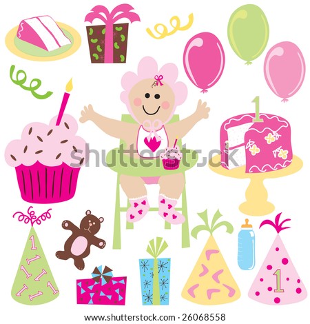 1st birthday cake cartoon. Baby Girl#39;s first birthday