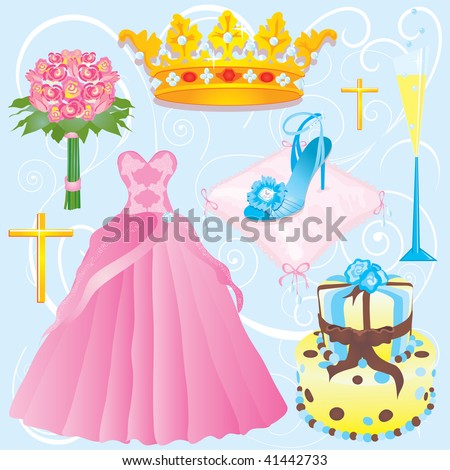 stock vector Quinceanera clip art elements for a girls 15th party 