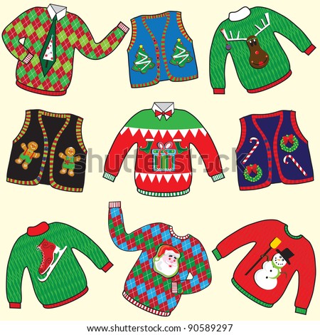 Ugly Christmas Sweaters on Ugly Christmas Sweaters Party Invitation Clip Art Stock Vector
