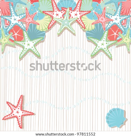 Seashell Beach Party Invitations.  Soft colored seashells in shades of coral and aqua against a textured background and sea foam bubbles. Plenty of room for your party info.