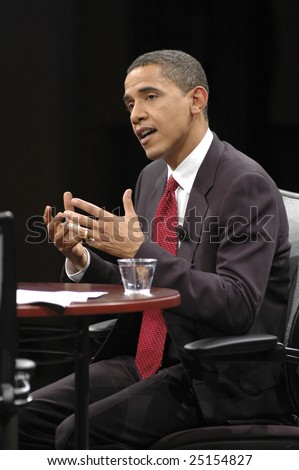 WASHINGTON, DC - JUNE 4, 2007: Barack Obama answers questions during the interview portion of CNN and Sojourners\' forum on faith, values, and poverty