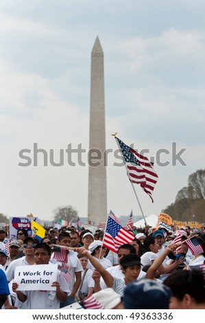 WASHINGTON, DC - MARCH 21: Some 200,000 immigrants\' rights activists flood the National Mall on March 21, 2010 in Washington DC.