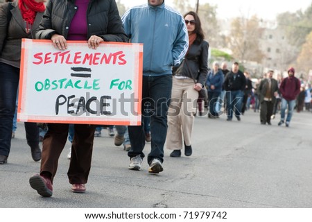 EAST JERUSALEM - FEBRUARY 26: A week after the US vetoed a UN Security Council resolution condemning Israeli settlements, activists protest in East Jerusalem on Feb. 26, 2011.