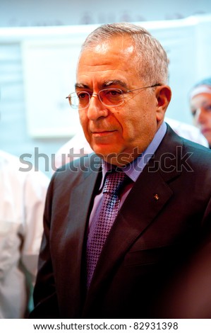 EAST JERUSALEM, OCCUPIED PALESTINIAN TERRITORIES - JULY 20: Prime Minister Salam Fayyad of the Palestinian Authority attends the opening of the Yabous Cultural Center in East Jerusalem on July 20, 2011.
