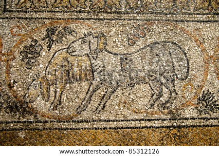 Mosaic of sheep on the floor of the Church of the Holy Sepulcher, the traditional site of the crucifixion, burial, and resurrection of Jesus Christ.