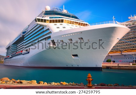 Luxury cruise ship docked in the port of Saint Thomas, US Virgin island.
