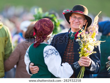 KLAIPEDA, LITHUANIA - 24 JUNE 2014: Saint Jonas\' or Dew Holiday Festival (Rasos, Jonines, Kupole) is a midsummer folk festival celebrated on June 24 all around Lithuania.