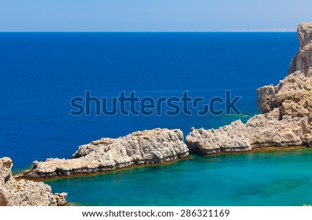 Beautiful lagoon with pure blue water. Rhodes Island, Greece.