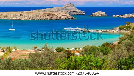 Theotokos lagoon with pure blue water. Rhodes Island, Greece.