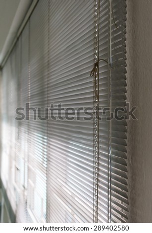 perspective close-up of plastic blinds on the window
