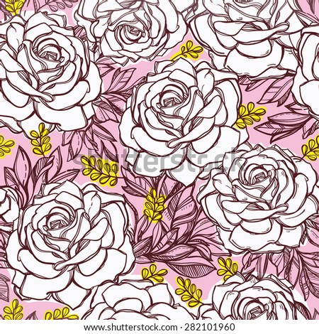 Seamless elegant vintage floral pattern background of rose or peony flowers, summer berries. Isolated vector illustration. Fabrics, textiles, paper, wallpaper. Retro hand drawn ornament. Vintage style