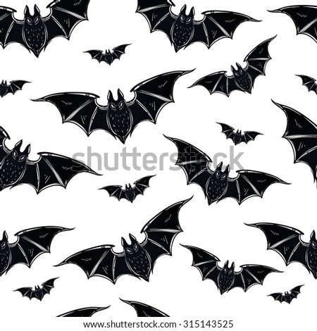 Seamless Halloween pattern. Halloween bats. Hand drawn holiday symbols. Isolated vector illustration.