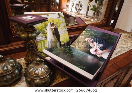 plum velvet wedding photo book album with picture