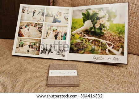 gray and brown textile velvet wedding book and album