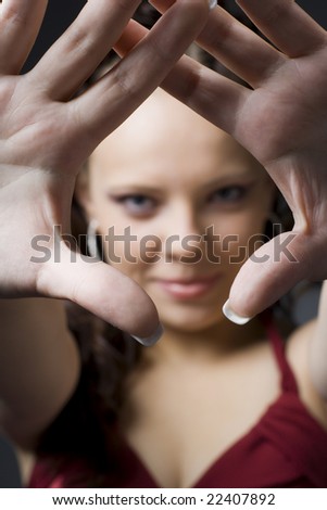 Girl with extended hands forward