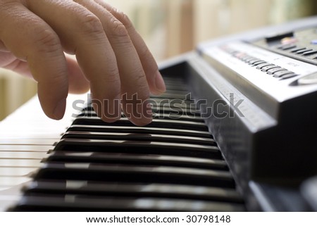 Fingers relate piano keys.