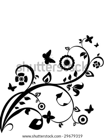 black and white flowers background. stock vector : Black-and-white