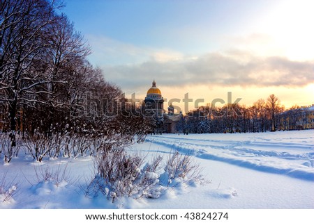 Russian winter, snow city landscape, the city of St.-Petersburg