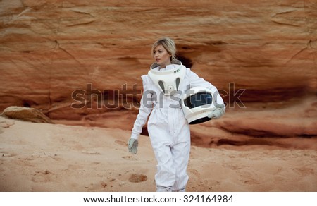 futuristic astronaut without a helmet on another planet, image with the effect of toning
