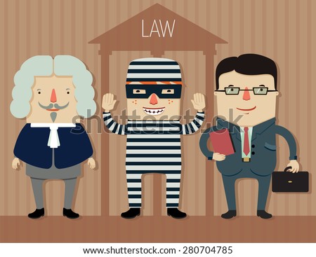 set of people professions. judge, offender and lawyer. flat character design. vector illustration