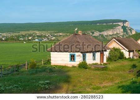 Country landscape green grass russian house