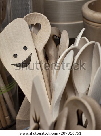 wooden spoons for cuisine in italian market
