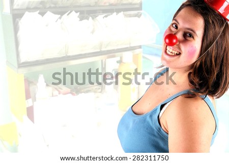 Portrait of a young woman doing clown therapy